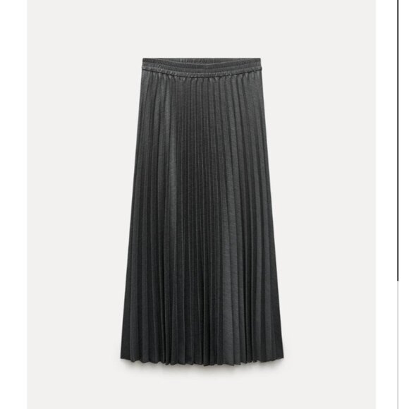 NWT ZARA PLEATED MIDI SKIRT ZW COLLECTION ANTHRACITE GRAY - Picture 6 of 10